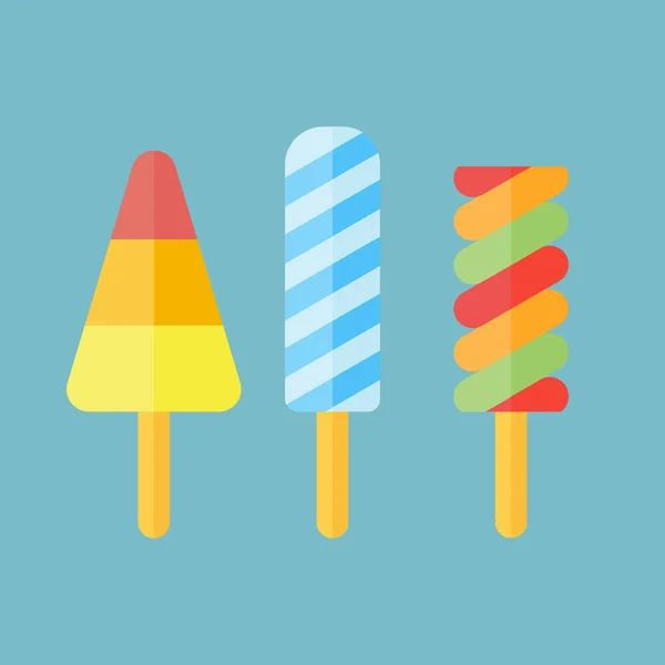 Set de helados en estilo plano. Popsicles vector ilustración . — Vector de stock