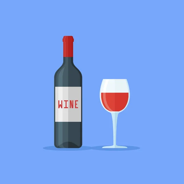 Láhve a sklenice červeného vína. Plochý vektorové ilustrace. — Stockový vektor