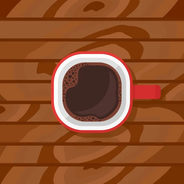 Червона чашка з чорною кавою на фоні дерева . — стоковий вектор