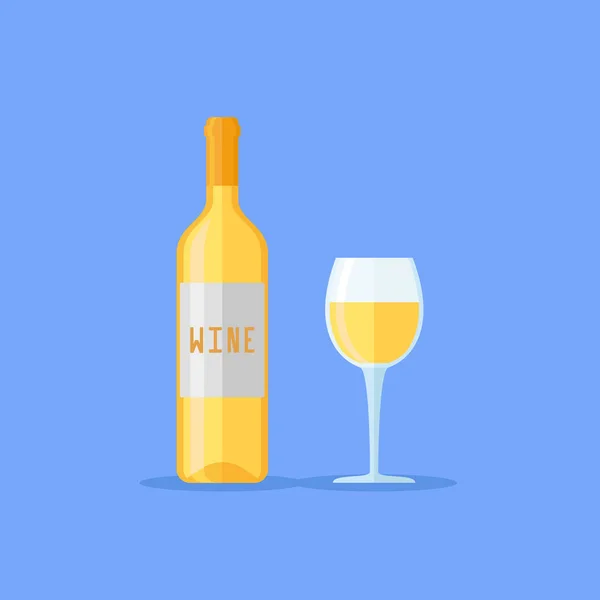 Flasche und Glas Weißwein. flache Vektor-Illustration. — Stockvektor