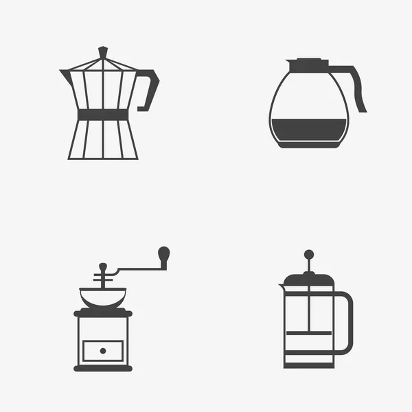 Set de cafeteras de iconos monocromáticos. Ilustración vectorial . — Vector de stock