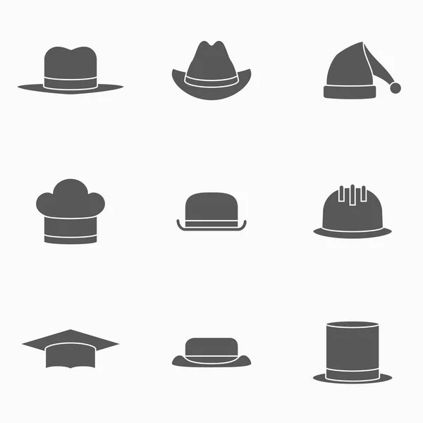 Set von Hüten monochromen Symbolen. Vektorillustration. — Stockvektor