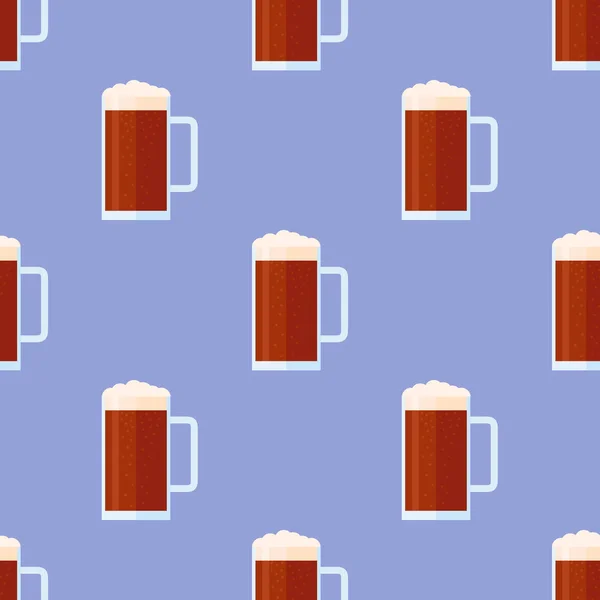 Patrón sin costura con taza con cerveza oscura — Vector de stock