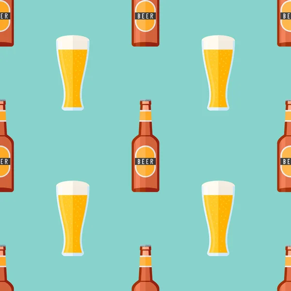Kahverengi şişe ve cam ile bira ile Seamless Modeli — Stok Vektör