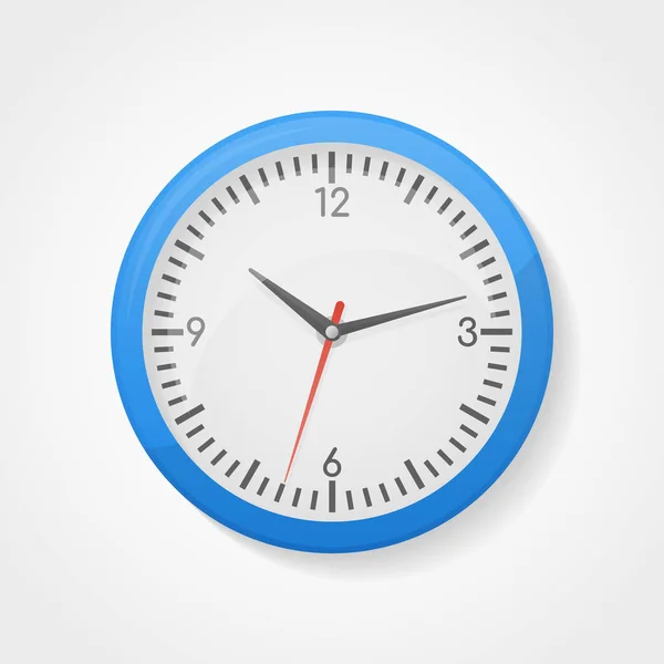 Modré nástěnné hodiny úřadu izolovaných na bílém pozadí — Stockový vektor