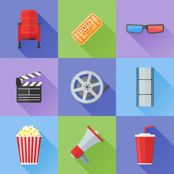 Conjunto de iconos de cine y cine de estilo plano. Ilustración vectorial . — Vector de stock