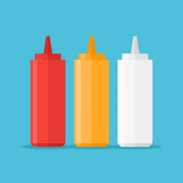 Ensemble de bouteilles de sauce. Ketchup, moutarde et mayonnaise . — Image vectorielle