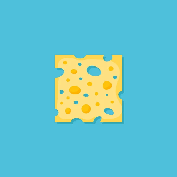 Square slice of cheese flat style icon. Vector illustration. — Stock Vector