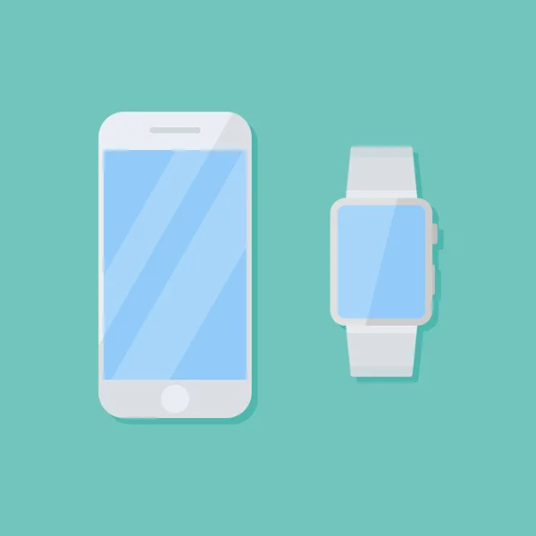 Smartphone branco e ícone de estilo plano relógio inteligente —  Vetores de Stock