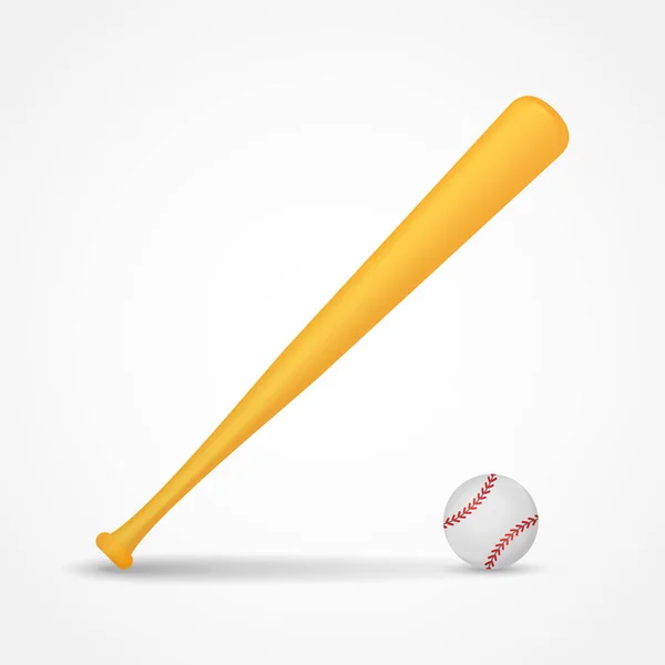 Taco de beisebol de madeira e bola isolada no fundo branco — Vetor de Stock