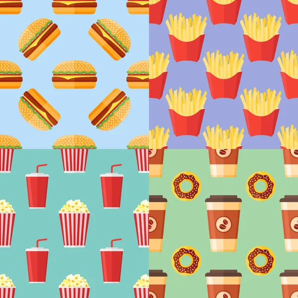 Conjunto de patrón transparente con comida rápida. Texturas vectoriales . — Archivo Imágenes Vectoriales