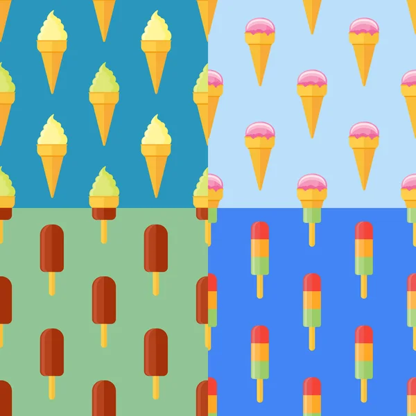 Set of seamless patterns with ice cream cones, ice lolly — Stock Vector