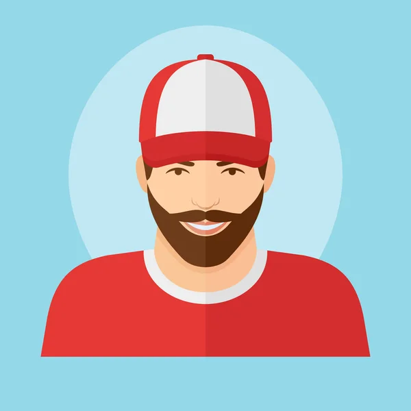 Człowiek z brodą w baseball cap płaski ikona. — Wektor stockowy