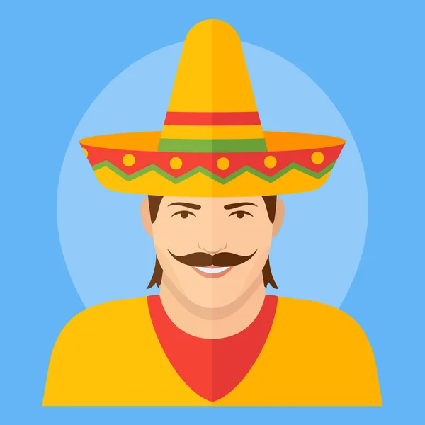 Mavi arka plan düz simgesine sombrero Meksika adam. — Stok Vektör