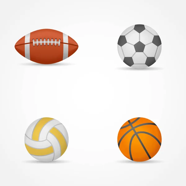 Conjunto de bolas desportivas. Futebol, bola de futebol, voleibol e basquete . — Vetor de Stock