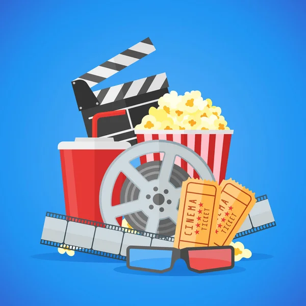 Modèle vectoriel de conception d'affiche de film de cinéma sur fond bleu . — Image vectorielle