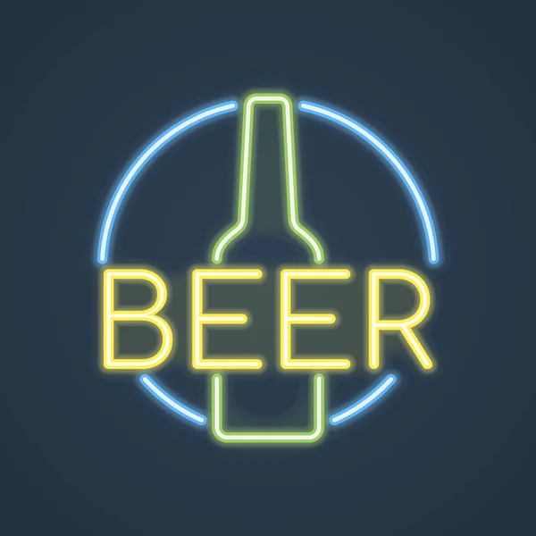 Glowing neon beer bottle, bar sign. Vector illustration. — Stock Vector