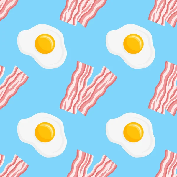 Seamless mönster med bacon strips och stekt ägg. Vector textur. — Stock vektor