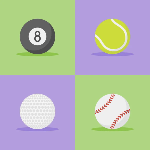 Sada sportovních míčů ploché styl ikon. Vektorové ilustrace. — Stockový vektor