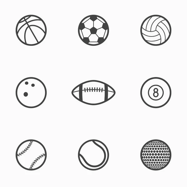 Conjunto de bolas deportivas iconos monocromáticos. Ilustración vectorial . — Vector de stock