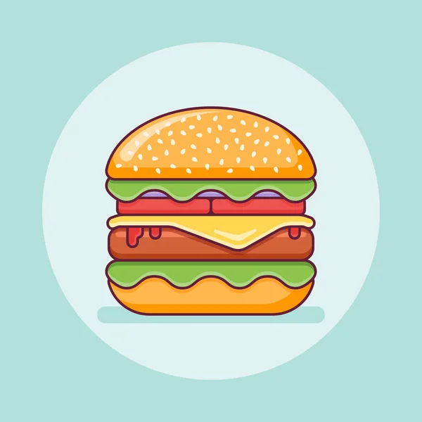 Big Burger Ikon Baris Datar Ilustrasi Vektor - Stok Vektor