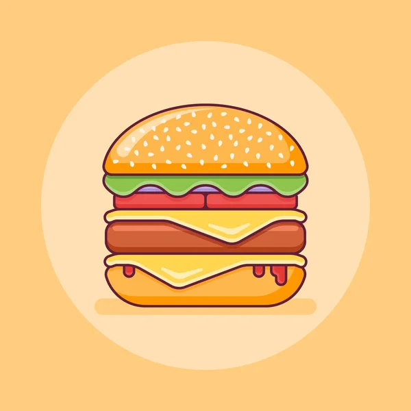 Doppia Icona Linea Piatta Cheeseburger Illustrazione Vettoriale Vettoriali Stock Royalty Free