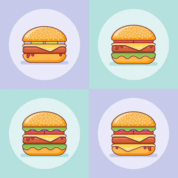 Conjunto Hamburguesas Línea Plana Iconos Ilustración Vectorial — Archivo Imágenes Vectoriales