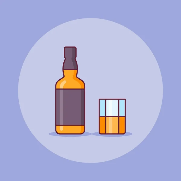 Bottle Glass Whiskey Flat Line Icon Vector Illustration — 스톡 벡터