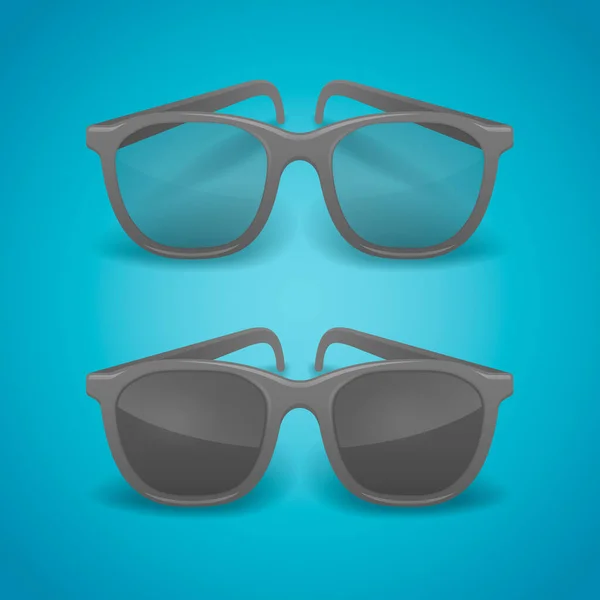 Mavi Arka Planda Izole Edilmiş Siyah Gerçekçi Gözlükler Güneş Gözlükleri — Stok Vektör