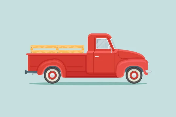 Camion Rosso Retro Pick Isolato Sfondo Verde Acqua Illustrazione Vettoriale Vettoriale Stock