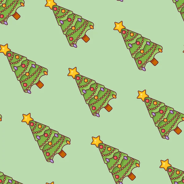 Seamless Pattern Christmas Tree Green Background Vector Texture — 스톡 벡터