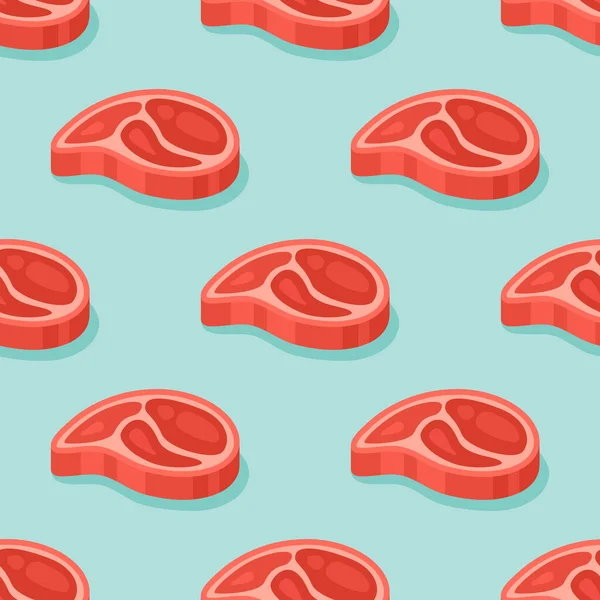 Απρόσκοπτη Μοτίβο Ωμό Κρέας Μπριζόλα Teal Φόντο Διάνυσμα — Διανυσματικό Αρχείο