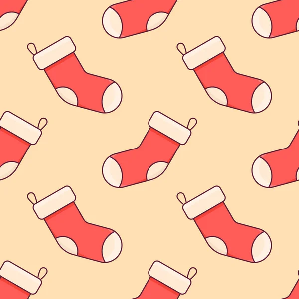 Seamless Pattern Red Christmas Sock Orange Background Vector Texture — 스톡 벡터