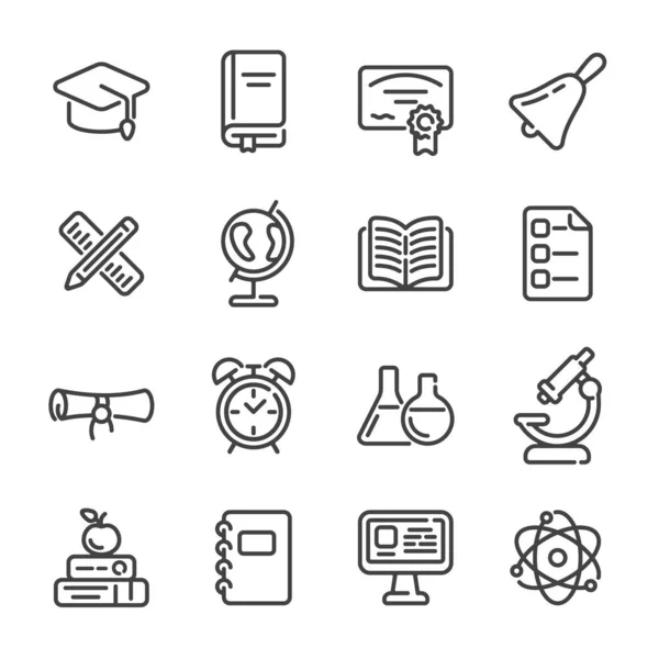Set School University Education Outline Icons Vector Illustration — Stok Vektör