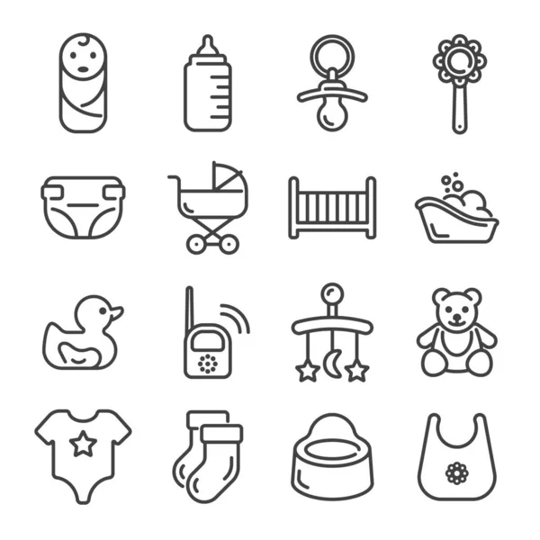 Set Baby Child Care Outline Icons Vector Illustration Vektorgrafik