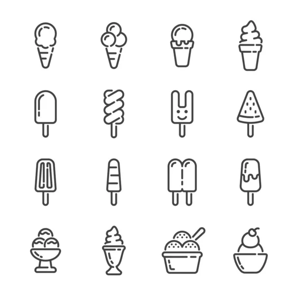 Conjunto Iconos Helado Esbozo Paleta Ilustración Vectorial — Archivo Imágenes Vectoriales