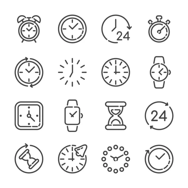 Conjunto Relojes Iconos Contorno Tiempo Ilustración Vectorial Ilustraciones de stock libres de derechos