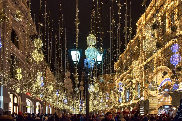Новый Год Капсуле Ночной Город Московские Улицы Новогоднее Оформление Город — стоковое фото