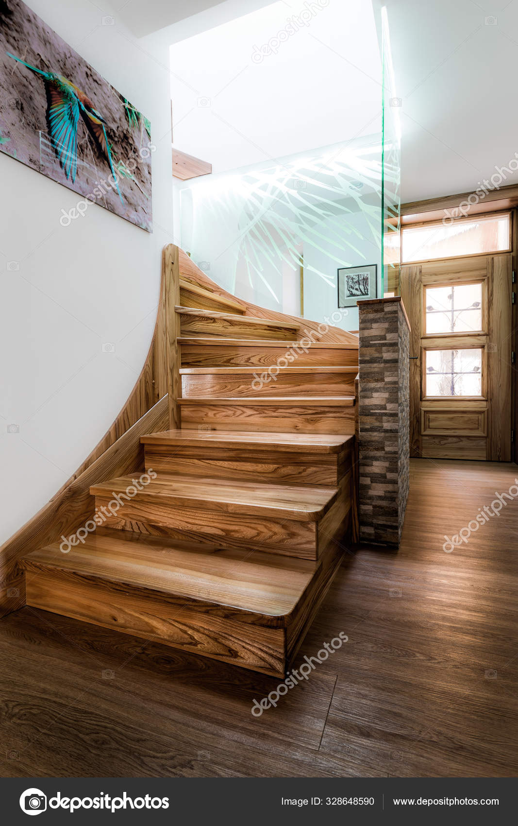 Escaleras Madera Con Textura Madera Visible Luz Del Día Que: fotografía