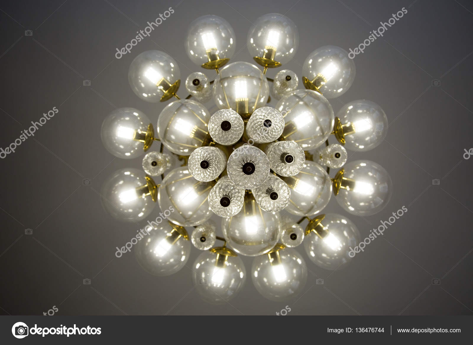 Crystal glass chandelier view from bottom, round shape, round glass ... Crystal glass chandelier view from bottom, round shape, round glass ...