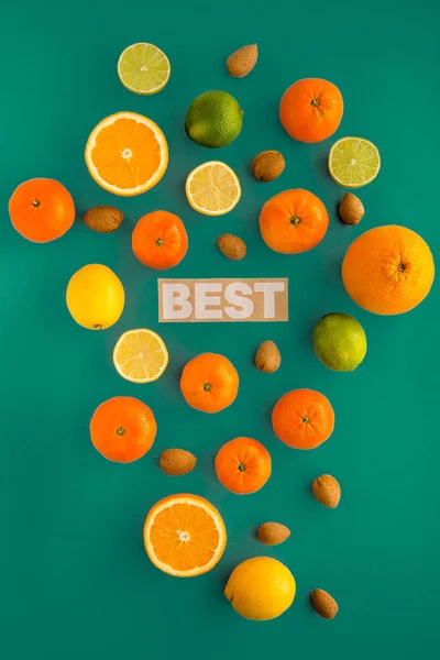 Foto de cítricos, limones, naranjas, limas, mandarinas, nueces — Foto de Stock