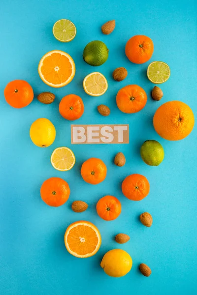 Foto de cítricos, limones, naranjas, limas, mandarinas, nueces — Foto de Stock