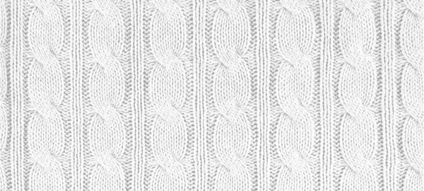 White knitted textured background, panorama, banner with a pattern, acrylic and cotton knit fabric, closeup