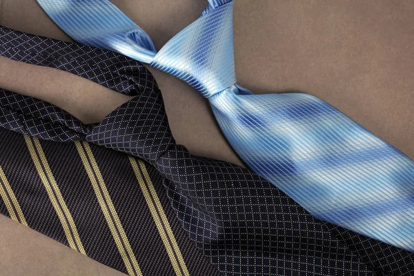 Blue elegant silk ties on light grey background. — Stock Photo, Image