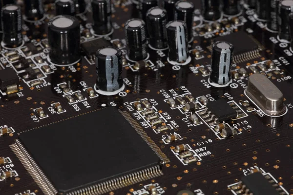 Macro van het oppervlak van computer hardware onderdelen, elektronische circuit bord — Stockfoto