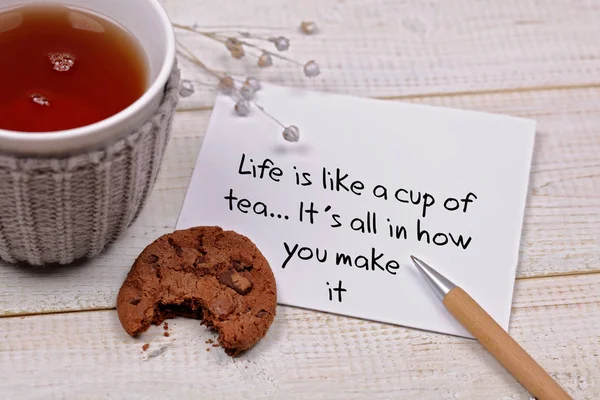 Inspiration motivation quote Life is like a cup of tea. Happiness, New beginning , Grow, Success, Choice concept — Stock Photo, Image