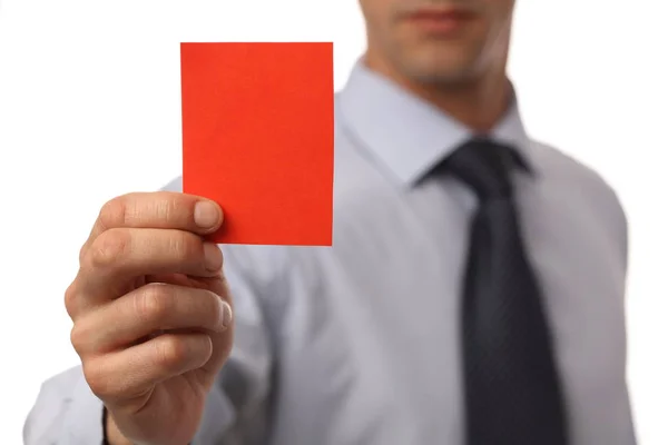 Businessman showing red card. Business and finance concept. Exclusion — Stock Photo, Image