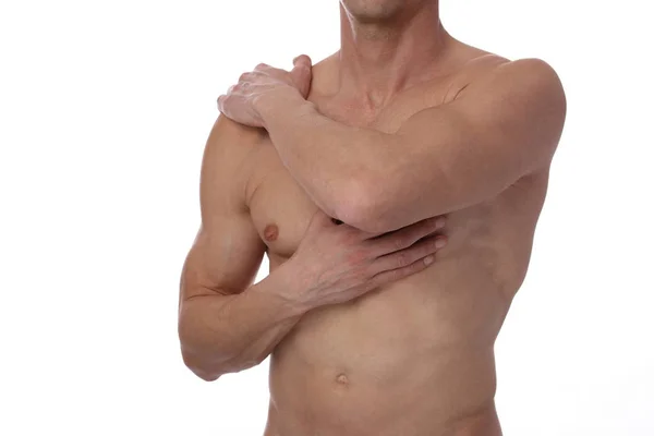 Zblízka svalové mužské torzo, prsou a podpaží depilace. Muž, voskování — Stock fotografie