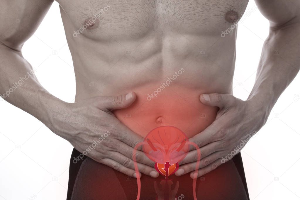 Man with stomach pain., Urinary Tract Infection problems.