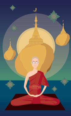 Myanmar keşiş meditasyon kyaikhtiyo pagoda önünde